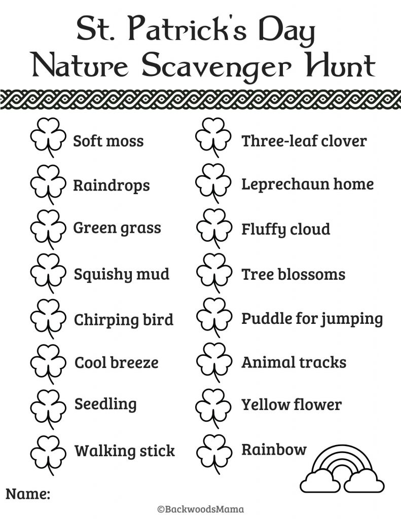 St. Patrick's Day Nature Scavenger Hunt and Nature Bingo (+ Free Printables) by Backwoods Mama